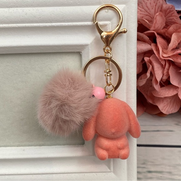 Pink Felt Bunny Charm with Pink Pom Pom Keychain - Picture 2 of 11
